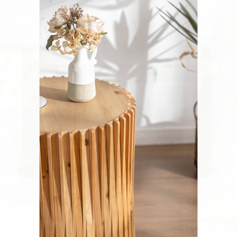 Cylindrical Side Table with Vertical Relief Texture – Retro Style