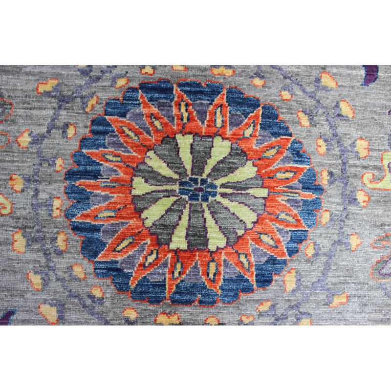 Aryana Hand-Knotted High-Quality Gray/Orange/Blue Area Rug