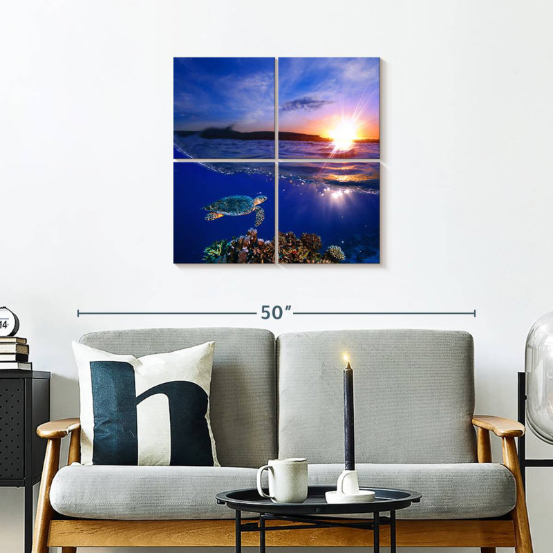 Tortue de mer au coucher du soleil Alvord, H 26 po x l 26 po