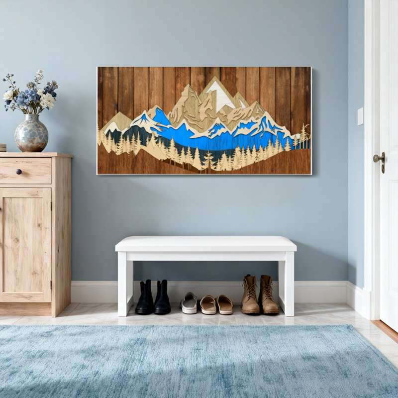 Paysage et nature, chaîne de montagnes, forêt, scène de lac, H 28 po x l 58 po