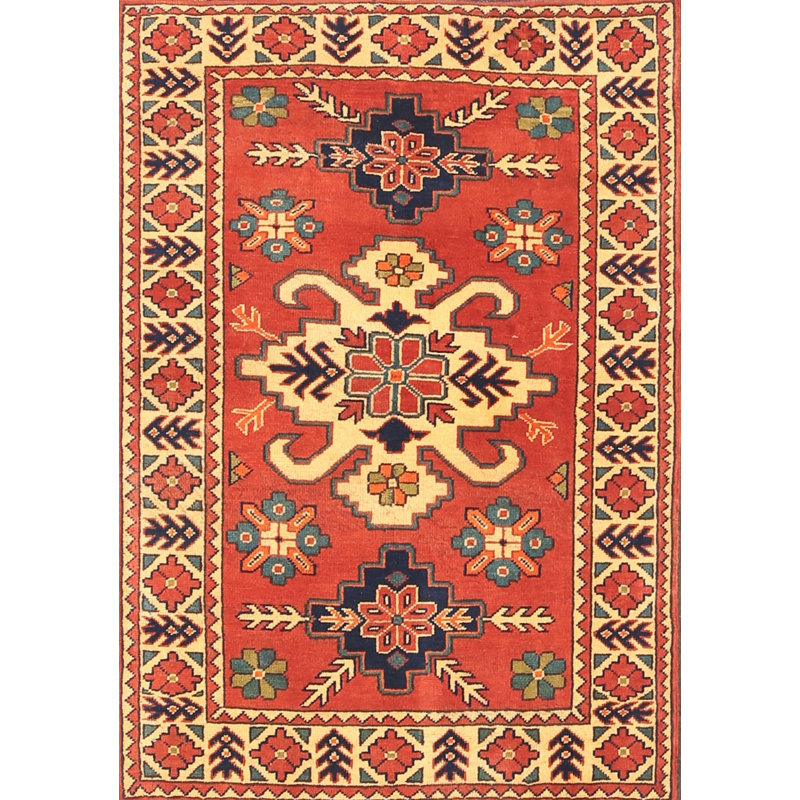 Tapis rouge/beige/bleu traditionnel Louissaint, Rectangle 5 pi x 7 pi