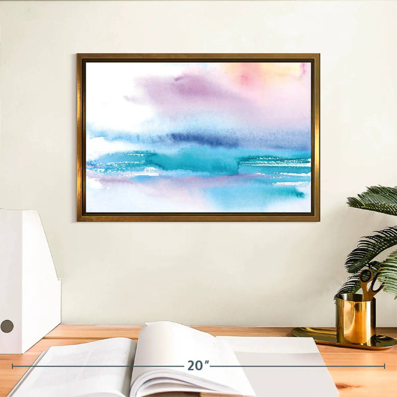 Coucher de soleil délavé, Cadre flottant doré, 13 po x 9 po