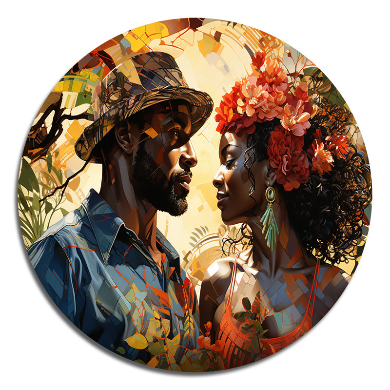 «African Couple Resilient I - People», art en métal rond, H 16 po x l 16 po