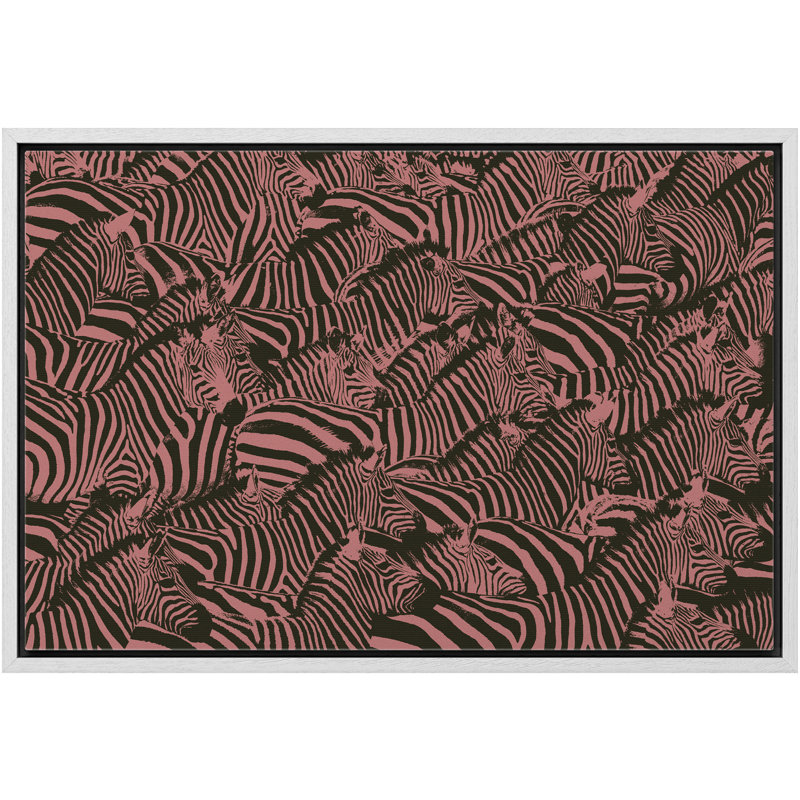 " Zebra Line Art Collage ", 24" H x 36" W x 1.5" D, White Framed