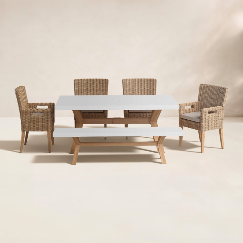 Ensemble de salle à manger rectangulaire pour 6 personnes 74 "Fleur avec coussins Fleur