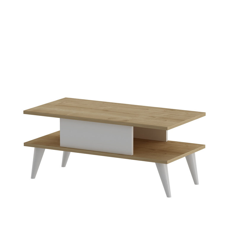 Table basse moderne, saphir et blanc, panneau de particules recouvert de mélamine à 100%, épaisseur: 0,7 pouce | Conception élégante pour le salon, durable et facile à nettoyer, parfaite pour les espaces contemporains