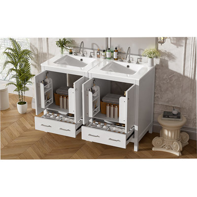 Meuble-lavabo de 48 pouces avec lavabo encastré intégré, armoire de rangement, portes à fermeture en douceur, tiroir divisé et tablette à double couche pour un rangement polyvalent