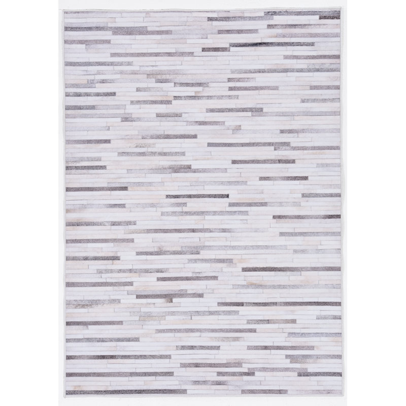 Jameown Patchwork Faux Cowhide Gray/Black Printed Area Rug, Rectangle 6'7" x 9'7"