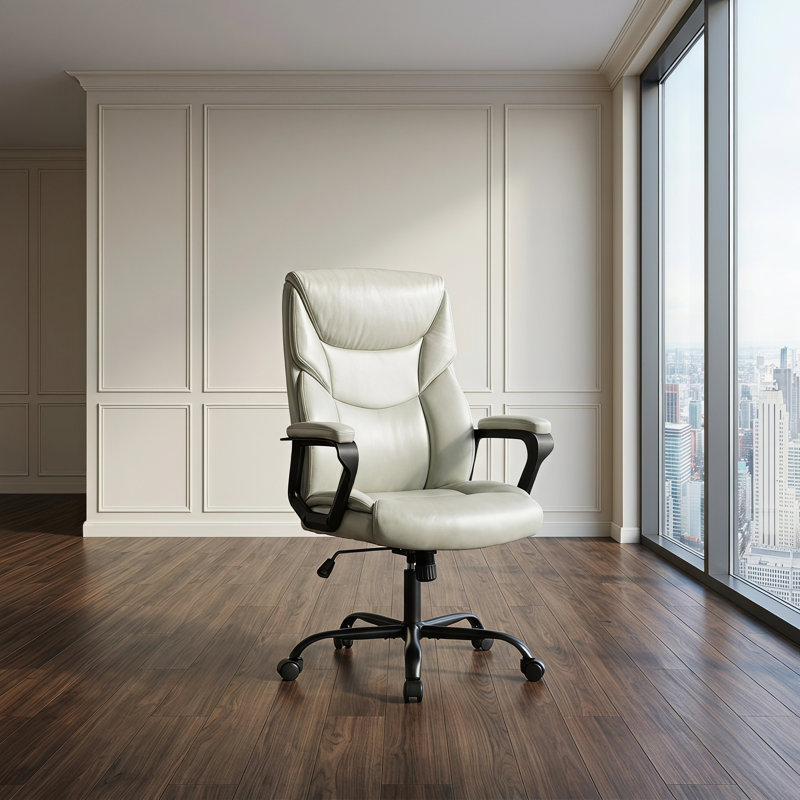 Fauteuil de direction ergonomique à haut dossier en similicuir, Fixed, Cream