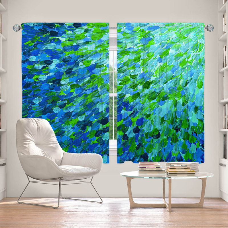 Room Darkening Curtain Pair, Green/Blue, 56" W x 78" L