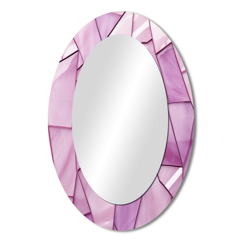 Collages de tranquillité roses - Miroir décoratif ovale abstrait sur métal, H 36 po x l 24 po