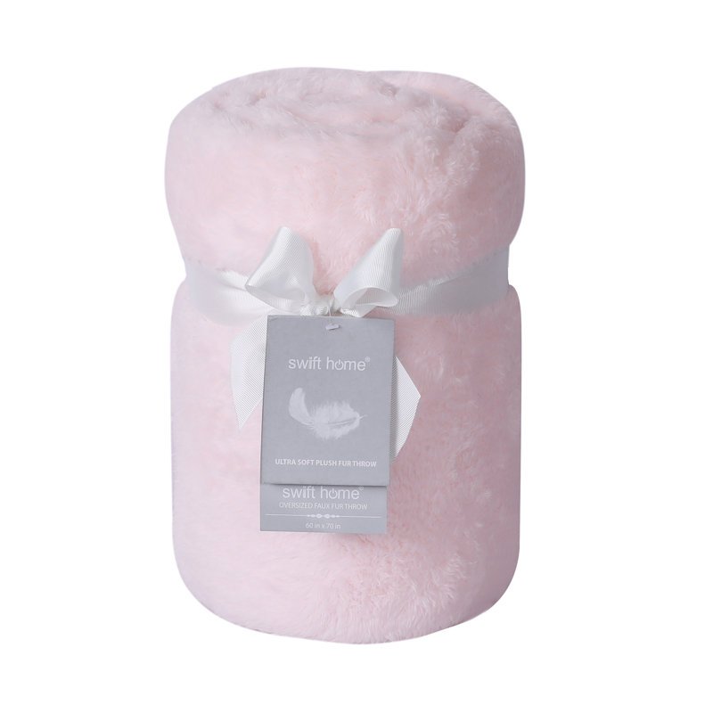 Jeté ultra pelucheux uni et pointe givrée, Rosé