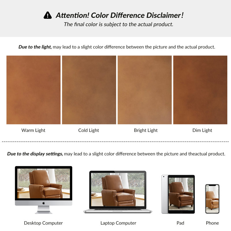 Fauteuil inclinable en cuir véritable l 32 po Andrena, Cuir fleur grain supérieur
