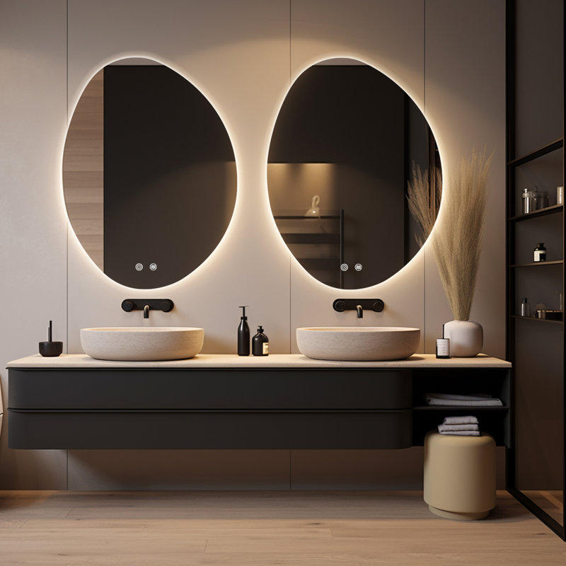 Dibbrun Frameless Lighted Bathroom Mirror, 24" x 32", Asymmetrical