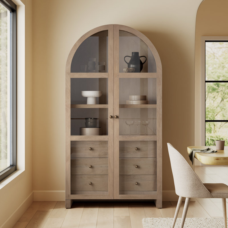Stonewall 80” Solid Wood Curio Cabinet, Natural