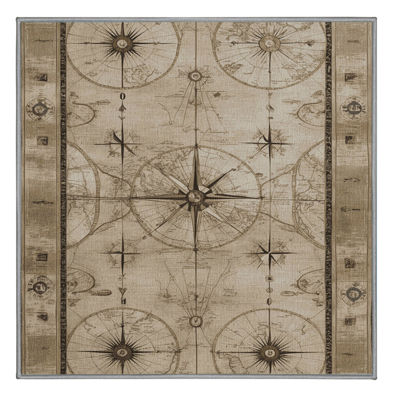 Washable Navigation routes Nautical Area Rug, Rectangle 5' x 7'