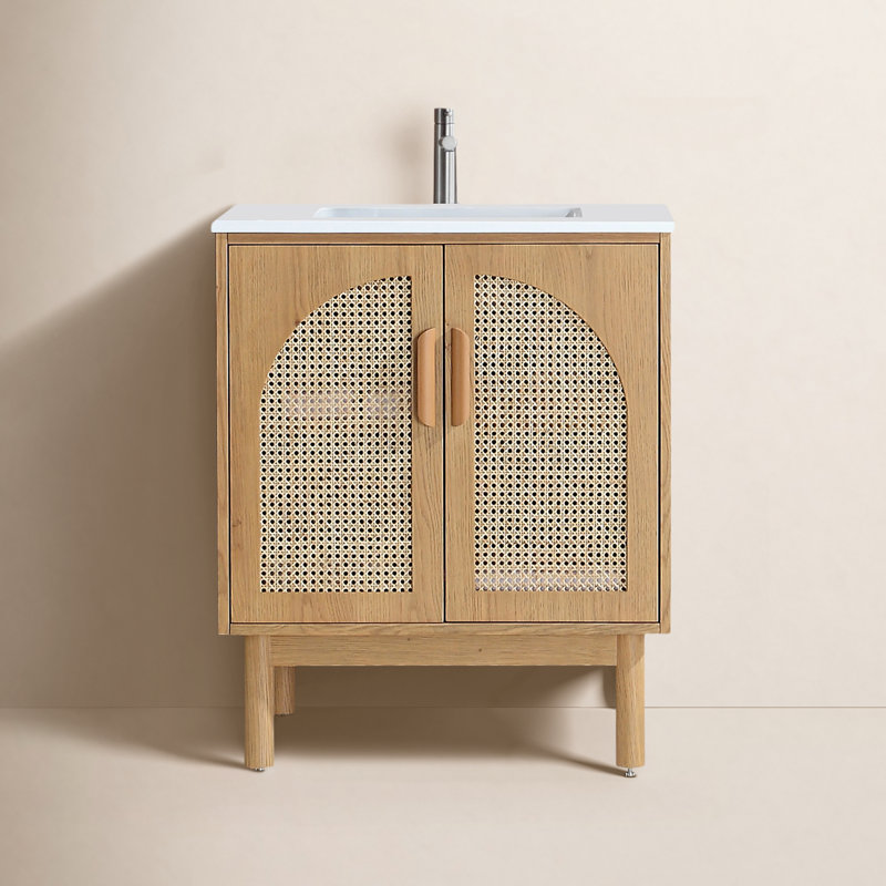 Emir 29.13'' Single Bathroom Vanity with White Quartz Top, Yellow