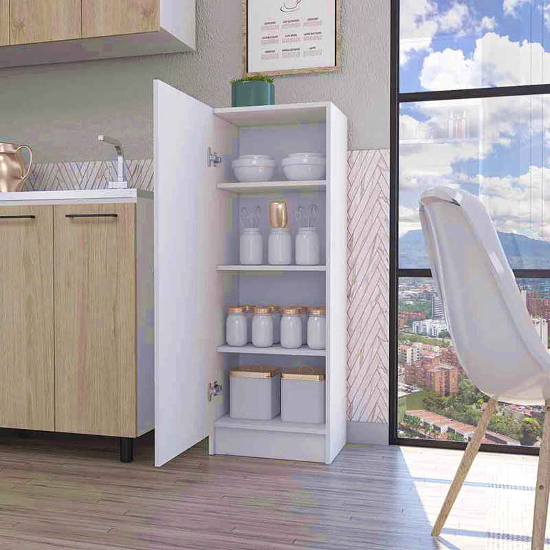 Garde-manger à une porte, quatre tablettes, Blanc