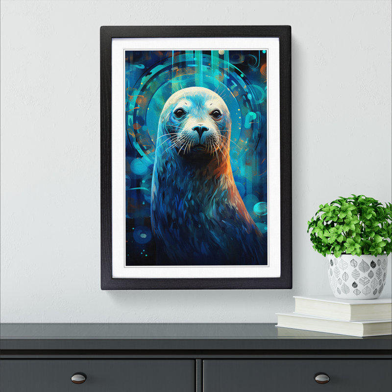 Seal Futurism - Single Picture Frame Print on Wood, Black, 64cm H x 46cm W x 2cm D