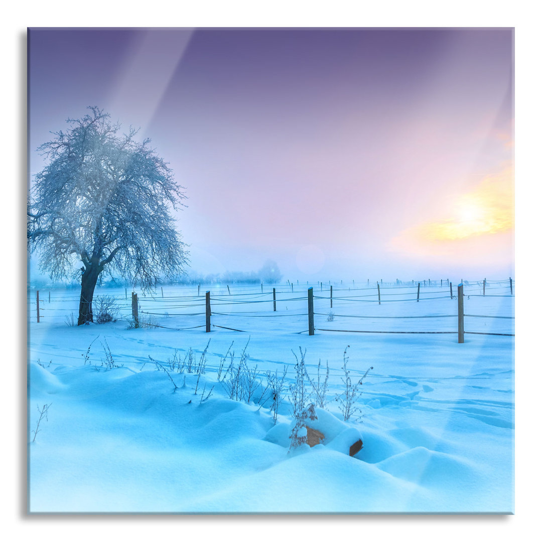 Glasbild Baum in Winterlandschaft