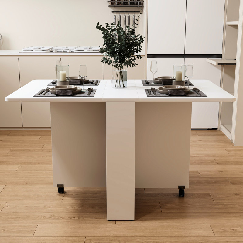Table pliable blanche de 50,77 pouces - Essentiel pour la maison, peut être entièrement dépliée ou pliée de façon compacte, avec optimisation de l'espace de la roue de frein pliante polyvalente pouvant accueillir 5 à 6 personnes, activée