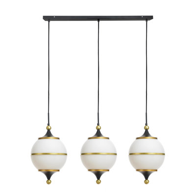 Lustre Benedict - noir - verre de lait blanc