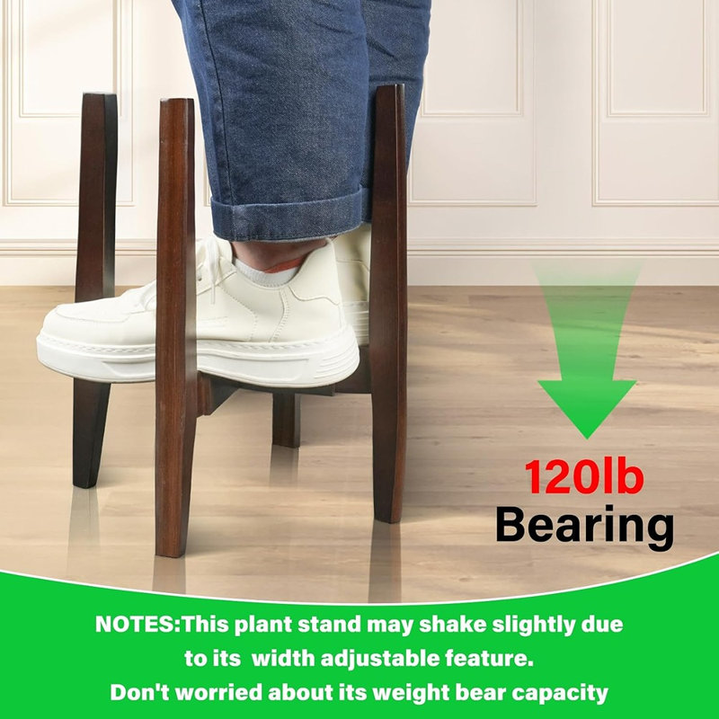 Support pour plantes en bois ajustable avec soucoupe – Porte-pot de fleurs de style moderne du milieu du siècle