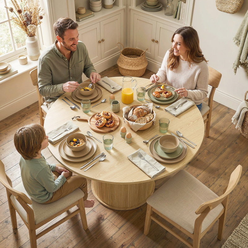 Table de salle à manger ronde, table de cuisine avec piédestal cannelé, naturel, Bois naturel