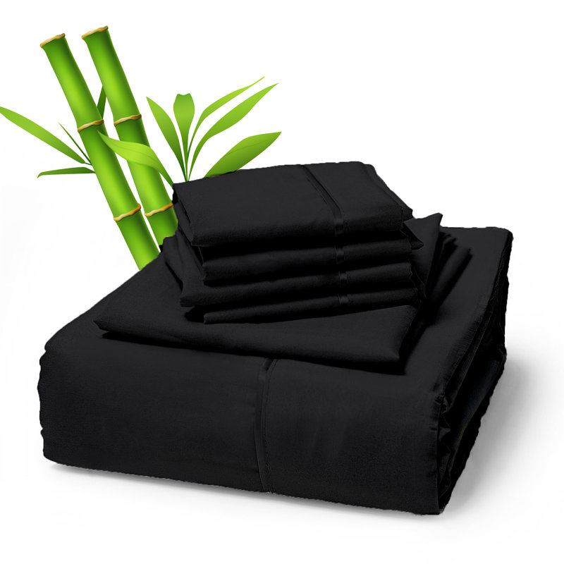 Premium Rayon From Bamboo Blend Sheet Set With Deep Pockets, Cooling and Breathable, Black