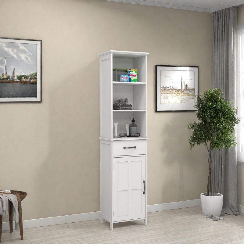 Armoire sur pied avec 1 porte et 1 tiroir - blanc