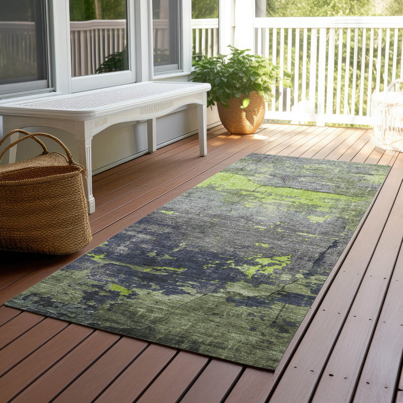 Machine Washable Indoor/Outdoor Xhevrie Lime Rug, Runner 2'3" x 7'6"