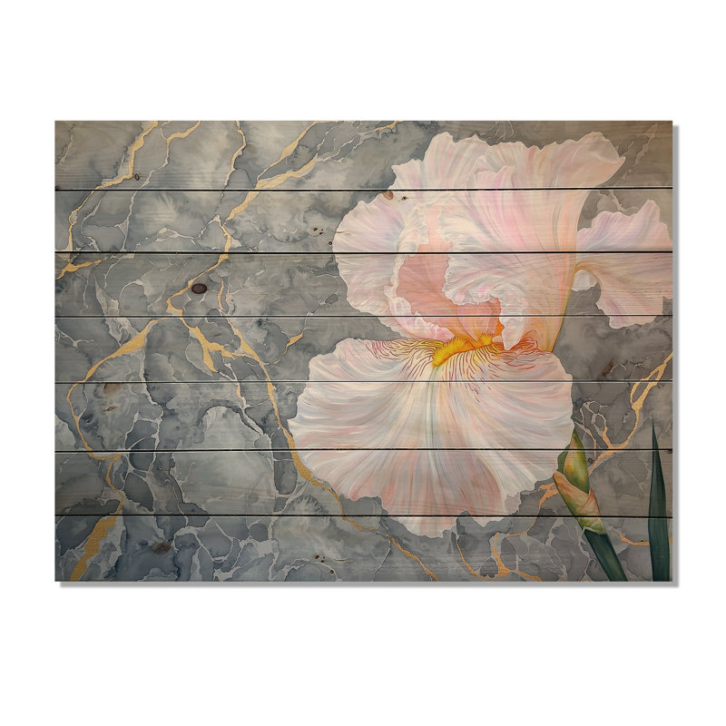 Symphonie rose iris II - iris, art mural sur bois de pin naturel, H 34 po x l 44 po x P 0,78 po