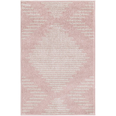 Tapis rayé en polypropylène tissé à la machine en rose clair / ivoire