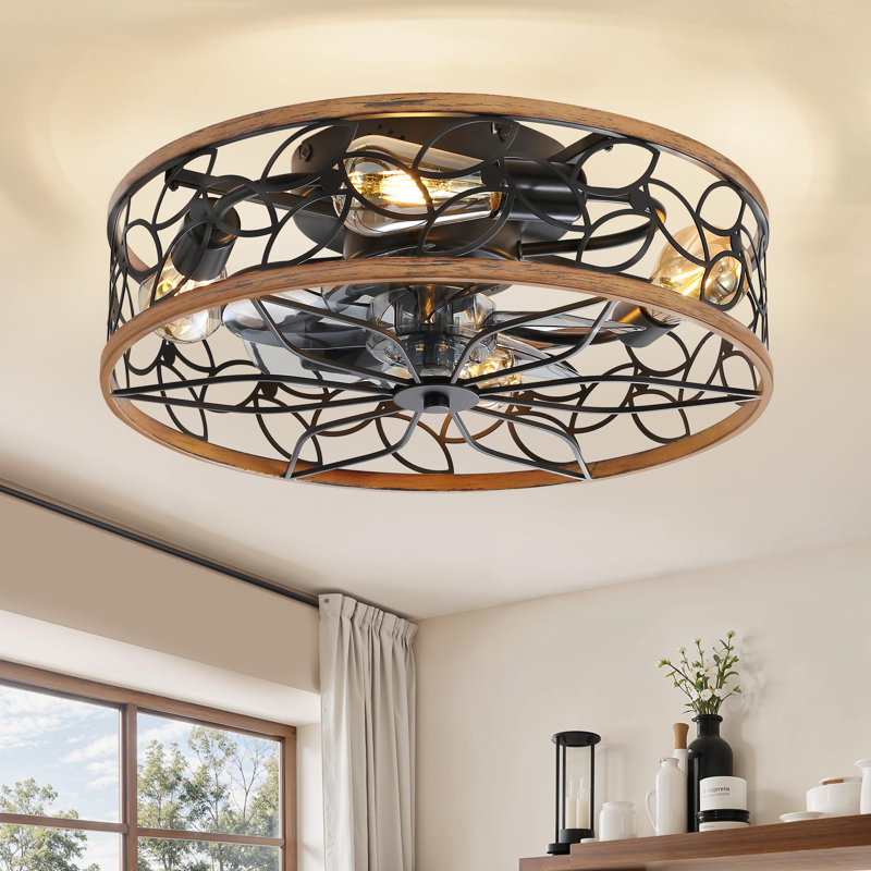 Ventilateurs de plafond en cage avec lumières, Noyer