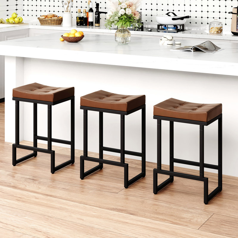 Tabouret de comptoir rembourré avec structure et repose-pieds en métal, tabouret de bar à hauteur de siège sans dossier, Brun