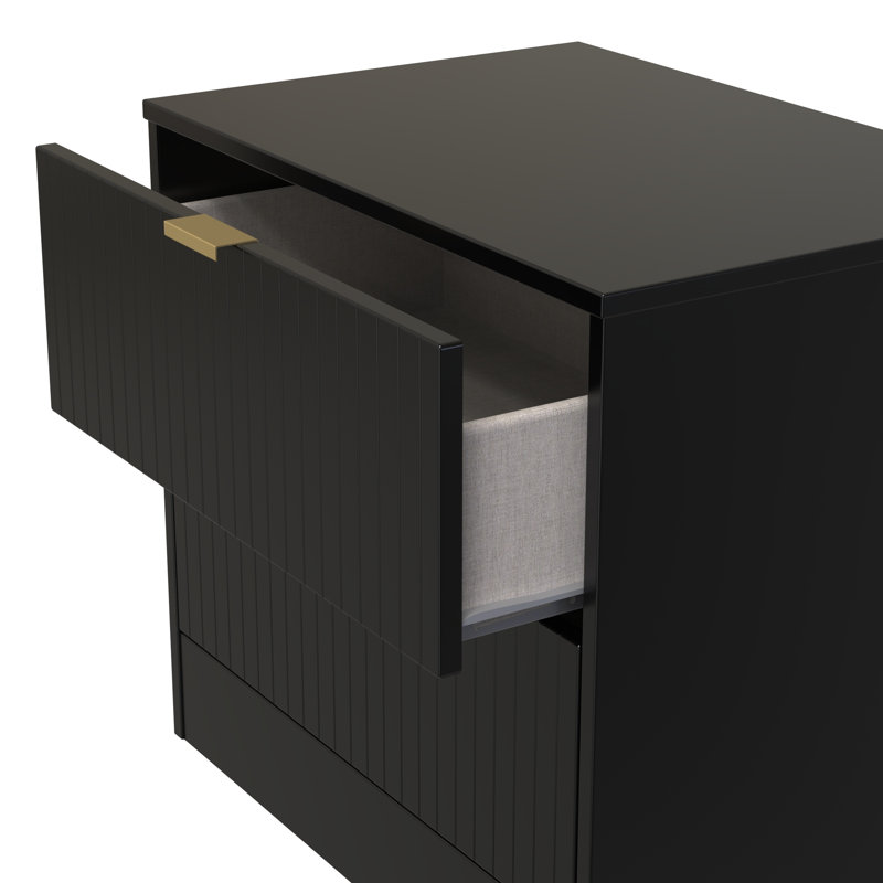 Berklie 58cm W Manufactured Wood Bedside Table, Deep Black/Black Matt