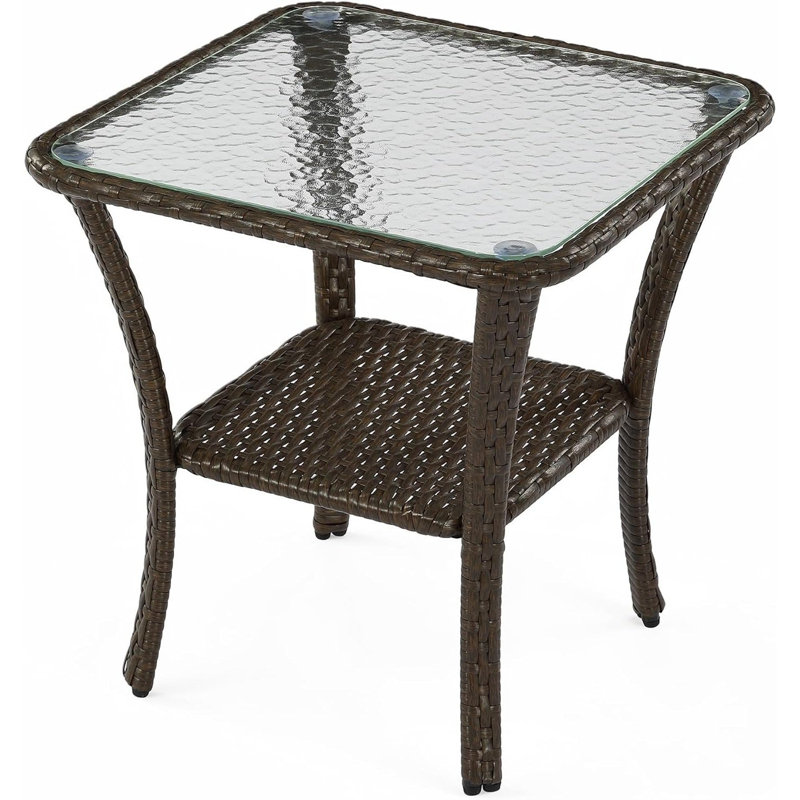 Table de bout Tribesigns, table de bout d'extérieur en rotin 2 niveaux pour porche