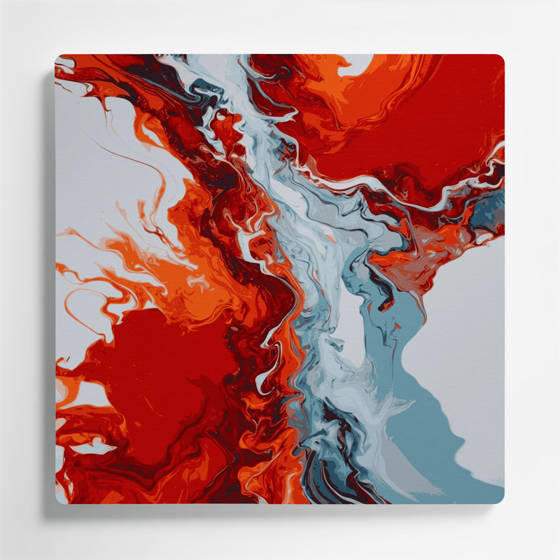 Abstrait fluide, art mural en métal rouge 5, H 12 po x l 12 po