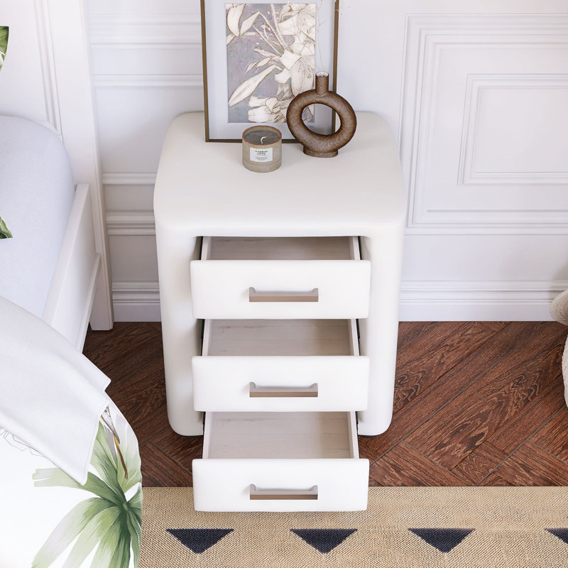 Table de chevet 20 po à 3 tiroirs en bois beige