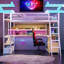 Lit mezzanine polyvalent en métal avec poste de travail intégré et options de rangement abondantes