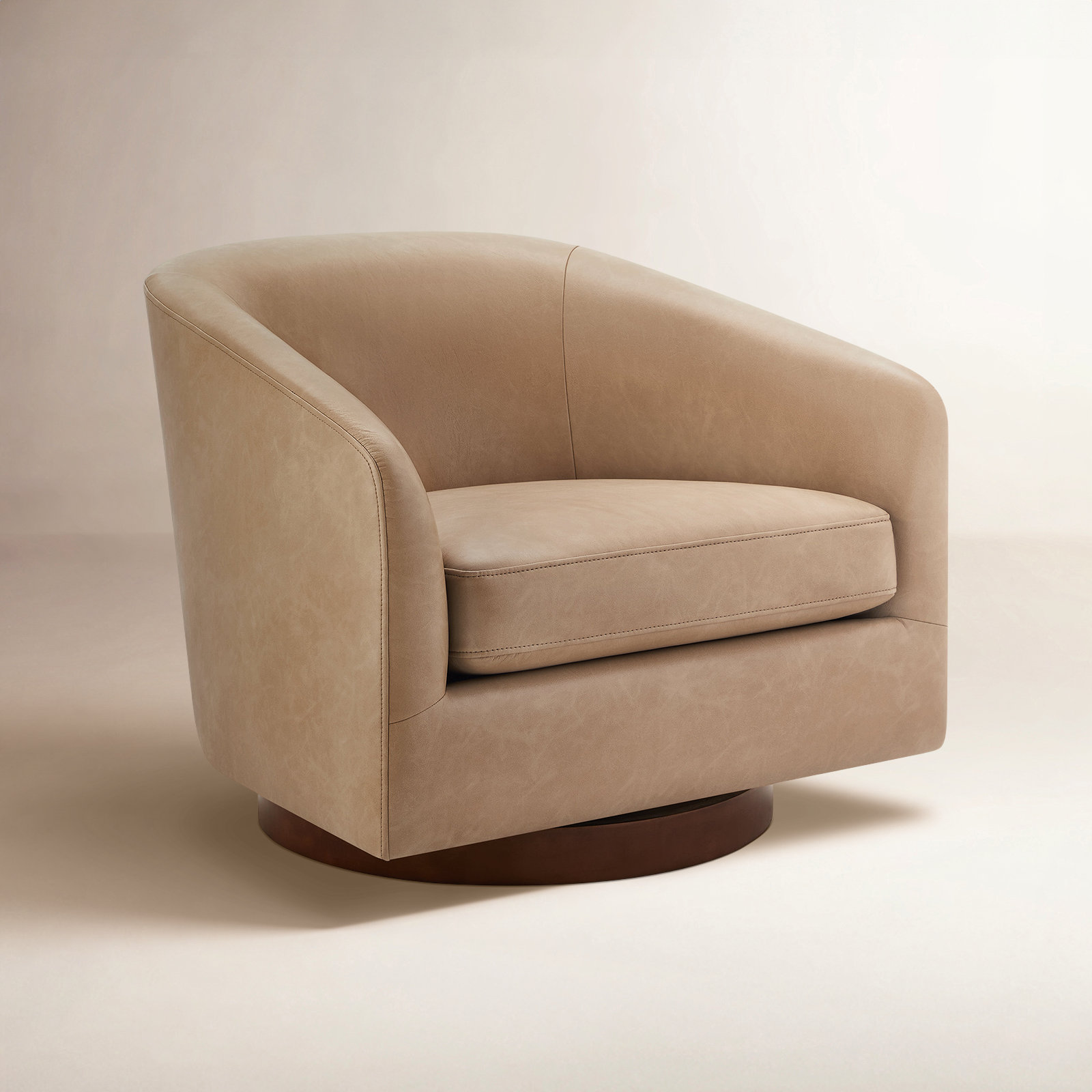 Bennett Vegan Leather Swivel Barrel Chair, Copley Brown Performance
