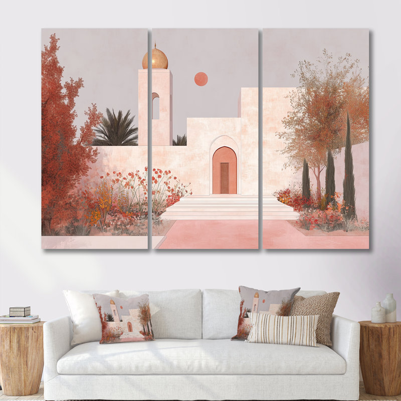 Minimalism White Pink Morocco Landscape - Morocco Wall Art Set, 60" H x 84" W x 1.5" D, Wrapped Canvas