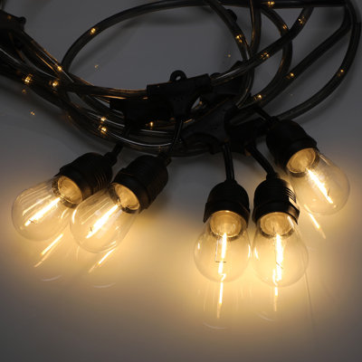 48ft 24 Bulbs Outdoor String Lights, Commercial Plug-in String Light