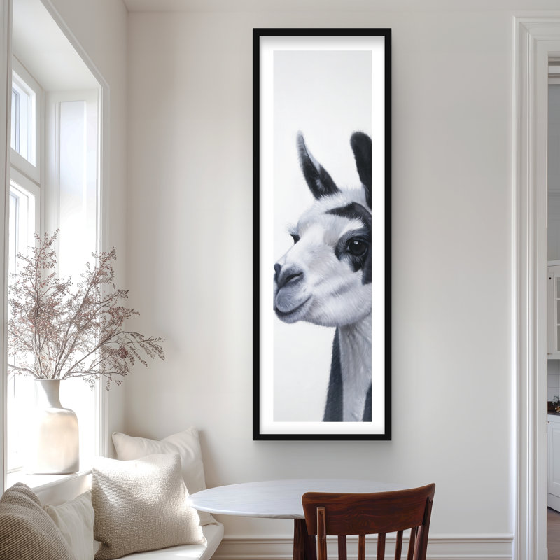 Black & White Lama - Rustic Gray Framed Matted Print Decor