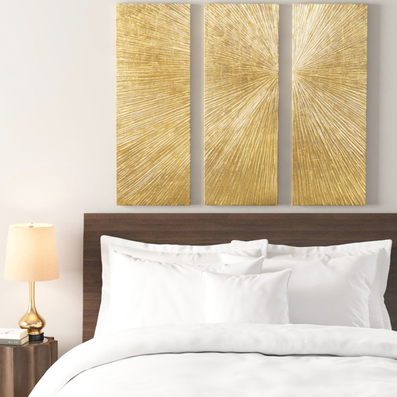3 art mural en résine - moderne peint à la main avec un éclat doré métallique, magnificence dimensionnelle pour l'intérieur, présentoir