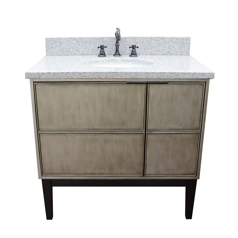 37'' Single Bathroom Vanity with Stone Top, Gray Granite