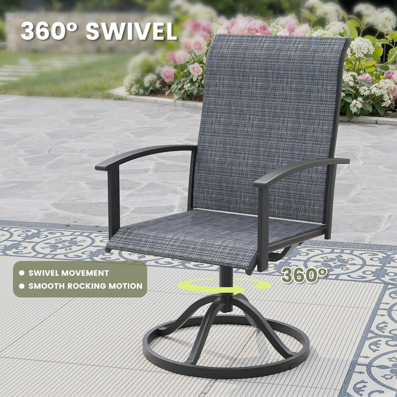 6-Person Rectangular Patio Dining Set With 360° Swivel PVC-coated polyester Chairs, Black/Gray
