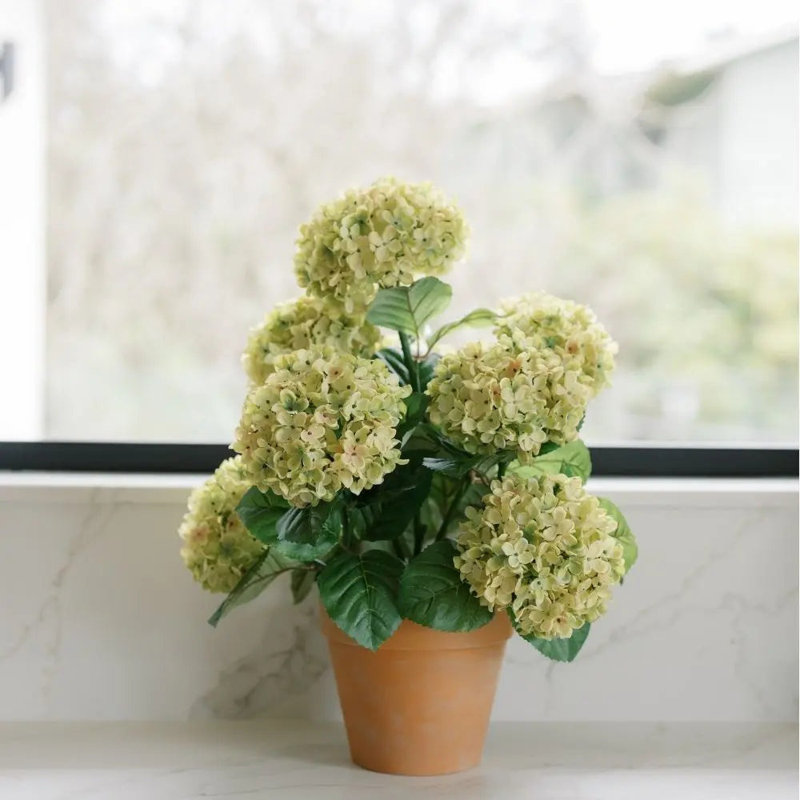 23" Artificial Light Green Potted Hydrangea Plant
