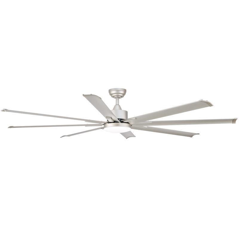 72" 8 - Blade Aluminum LED Ceiling Fan with Dimmable Light and Remote, Silver, Silver
