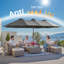 Parasol de marché extérieur lumineux à double face avec base Emanuell 14,5 pi x 8,3 pi avec base Emanuell-1050937817